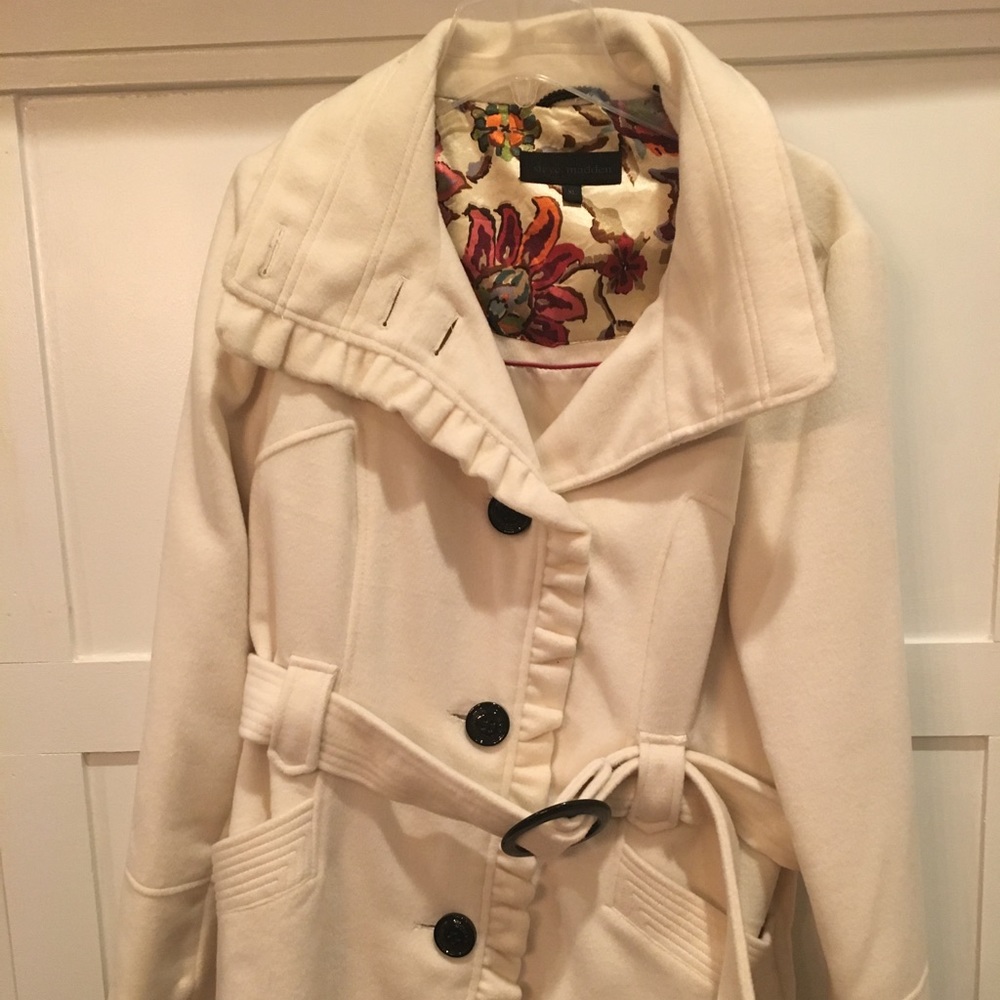 NEW White Ruffle Pea Coat XL